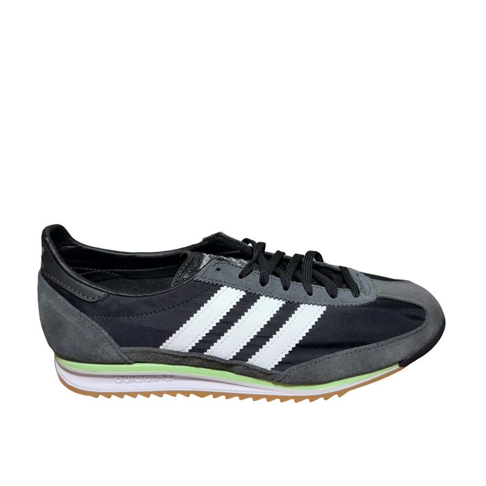 adidas Black White Gray Retro Runner with Green Accent